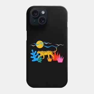 Walking Leopard Illustration ( black background ) Phone Case