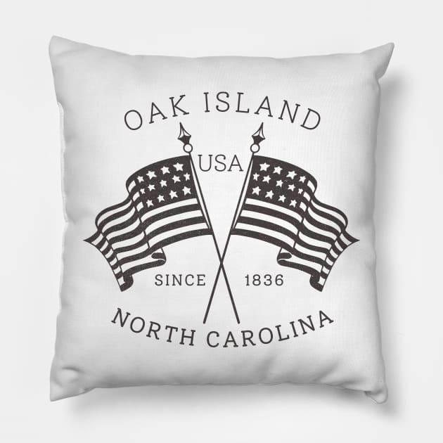 Oak Island, NC Summertime Vacationing Patriotic Flags Pillow by Contentarama