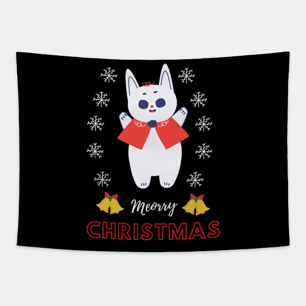 Meorry Christmas cat t-shirt unisex. Tapestry by Maron's Tee