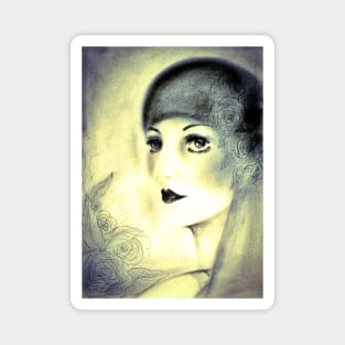 ART DECO FLAPPER INK SEPIA DRAWING POSTER PRINT Magnet