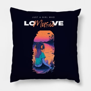 Just a girl who love music cute vintage music graphic design Pillow