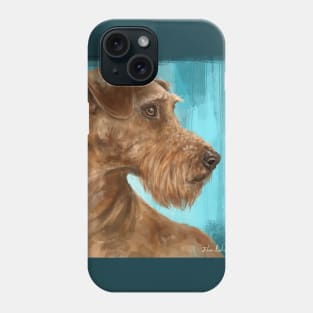 Painting of a Gorgeous Irish Terrier with a Light Brown Coat and Beard on Blue Background Phone Case