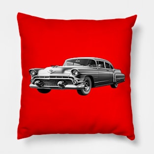 Retrofuturistic car on Red Background Pillow