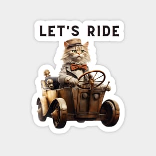 Let's Ride Retro Cat Design | Vintage Cat Lover Magnet