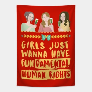 Girls Just Wanna Have Fundamental Human Rights (Yellow) - Womens Day 2021 Tapestry