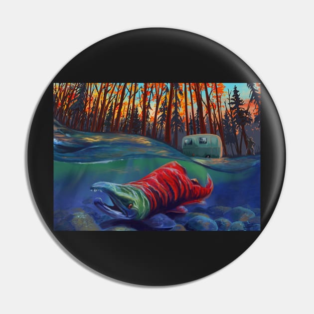 Salmon fishing nature scene Pin by SFDesignstudio