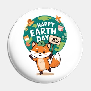 lovely happy earth day with cute fox illusatration Pin