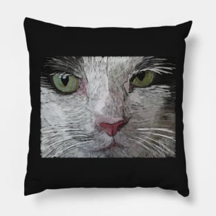 Portrait of a white and black Cat Pillow