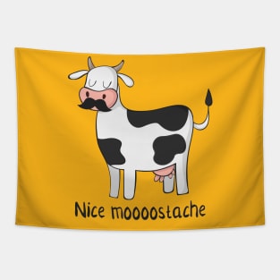 Nice Moostache - Funny Cow With Mustache Design Tapestry