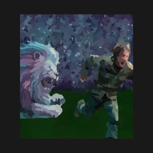 watercolor running from scary lion T-Shirt