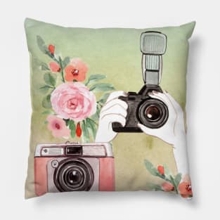 Watercolor Vintage Camera Pillow