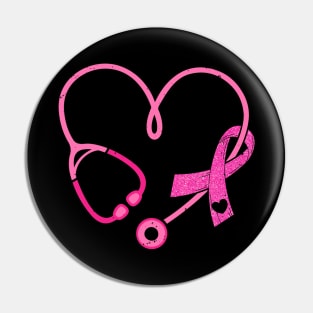 Pink Stethoscope Nurse Medical Breast Cancer Awareness Pin