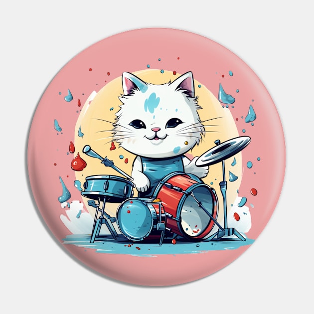 Adorable Kawaii Kitten playing on Drums Pin by NatashaCuteShop