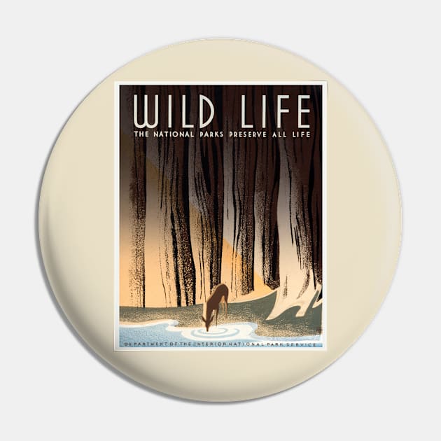 Restored USA Dept of the Interior and National Park Service Wildlife Preservation Poster Pin by vintageposterco
