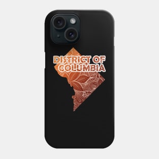 Colorful mandala art map of District of Columbia with text in brown and orange Phone Case