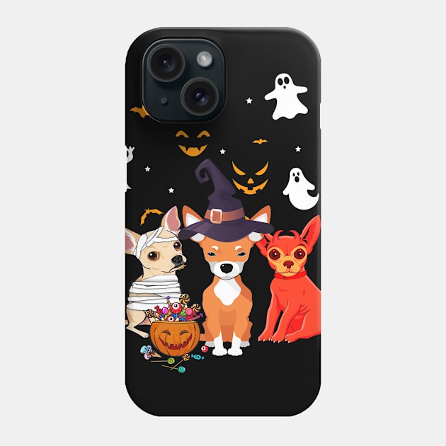 Funny Three Chihuahua Halloween Gift Shirt Phone Case by Bensonn