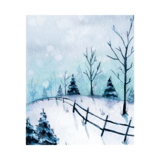 Winter landscape Christmas watercolor T-Shirt