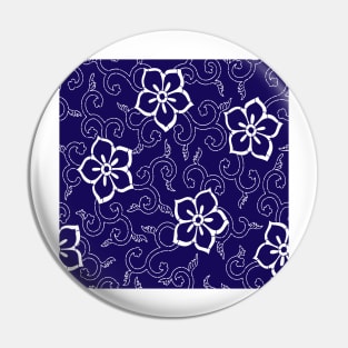 Blue Batik Floral Pin