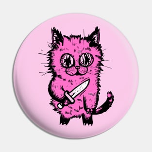 Bad Pink Cat With A Knife Pin