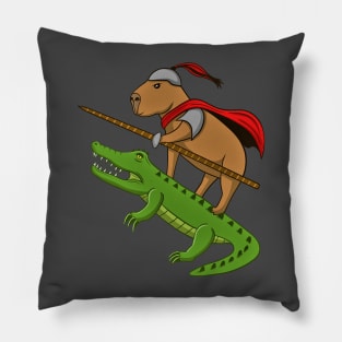 Cute Capybara Knight with Crocodile Pillow