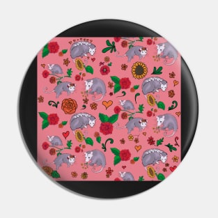 Trash Royalty Salmon Pink Possums With Floral Print Cute Animals With Flowers Pin