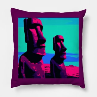 Easter Island Statues in Pop Art Pillow