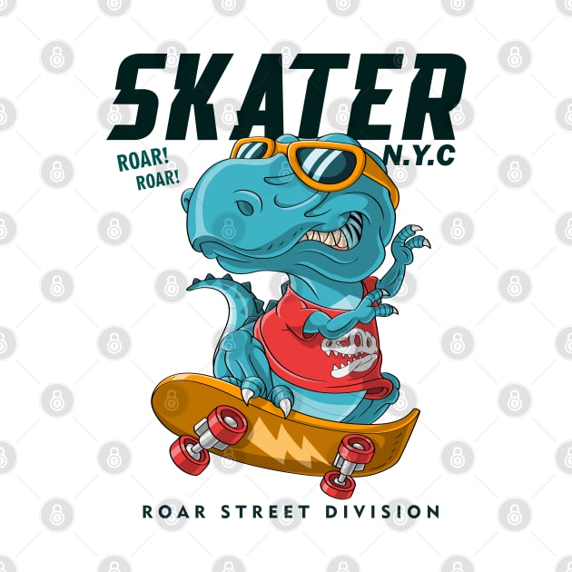 dinosaur playing skateboard by Mako Design 