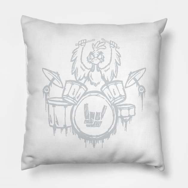 Heavy Metal Headbanger Gift Drummer Chicken Playing Drums Pillow by TellingTales