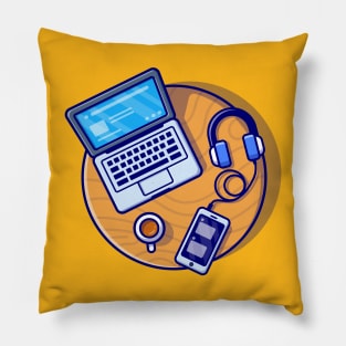 Laptop, Smartphone And Headphone Cartoon Pillow