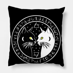 Black Cat Wicca Crescent Moon Norse Rune Pillow