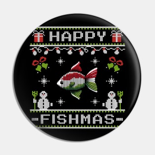 Happy Fishmas Ugly Christmas Sweater Design Pin