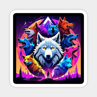 Rainbow Wolf Pack Magnet