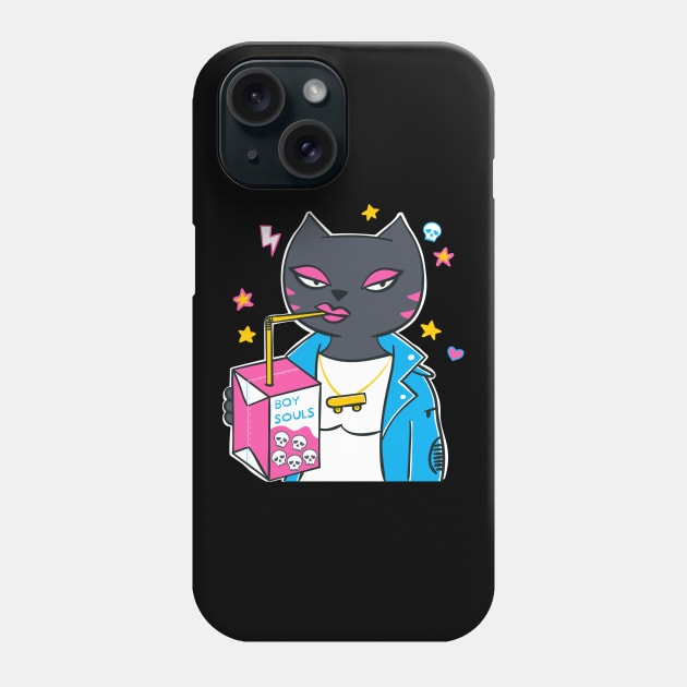 Skater Cat Girl Drinking Boy Souls Phone Case by Marina BH