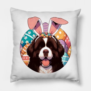 Newfoundland Enjoys Easter with Bunny Ears and Eggs Pillow