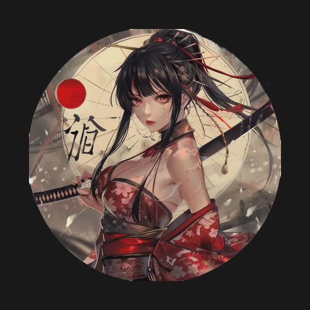 Japanese Samurai Girl Round by Vlaa