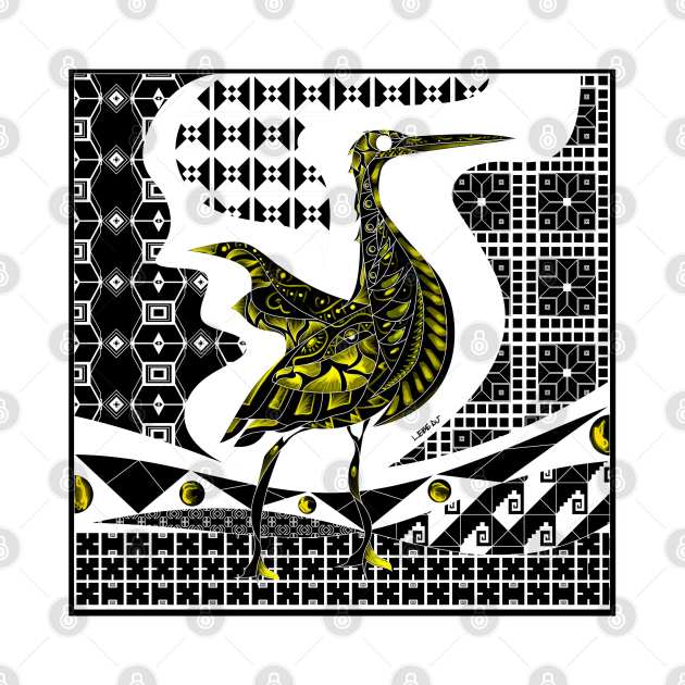 agami heron garza bird in ecopop talavera azulejo pattern wallpaper art by jorge_lebeau