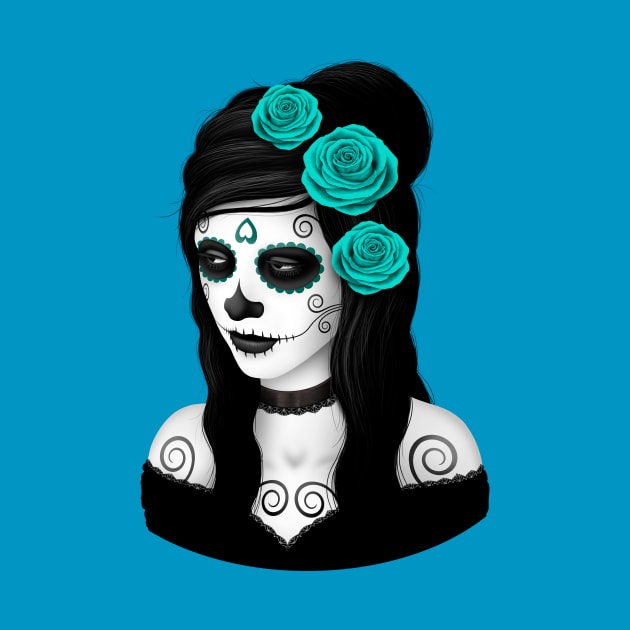 Day of the Dead Girl with Teal Blue Roses by jeffbartels