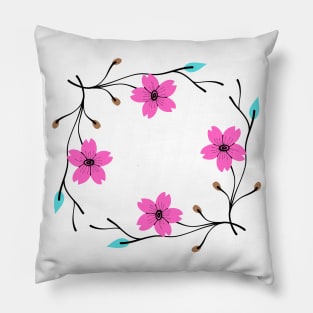 pink blue flower leaves illustration Pillow