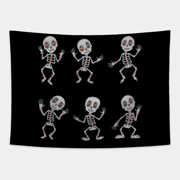 Day of the Dead Beige and Red Skeleton Candy Skeleton Tapestry by Scriptnbones