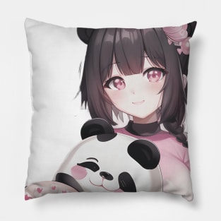 The girl and her Panda bear Pillow