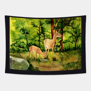 Doe and Fawn (deer) Watercolor Tapestry