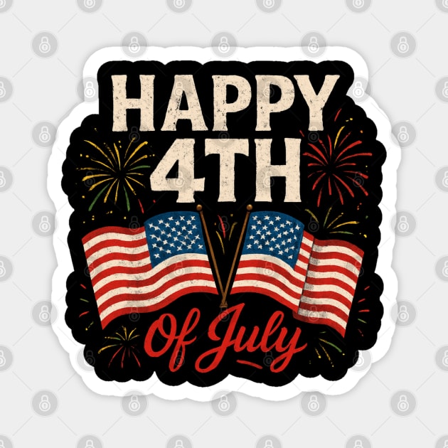 Happy 4th Of July Patriotic American US Flag 4th Of July Magnet by Creatifly Graphic Tees