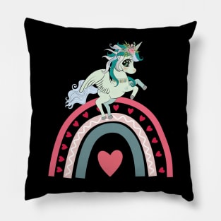 Valentines Day Unicorn Rainbow Heart Pillow