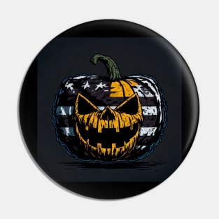 Halloween pumpkin vintage retro distressed American flag badge design Pin