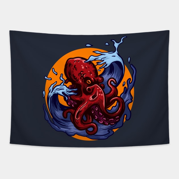 WAVE OCTOPUS Tapestry by khamidfarhan182