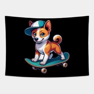 Basenji Skateboarding Tapestry