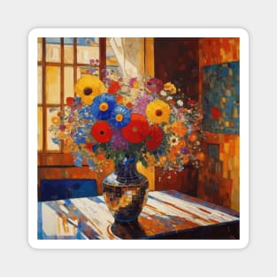 Colorful Bouquet of Flowers in a Gold Vase Magnet