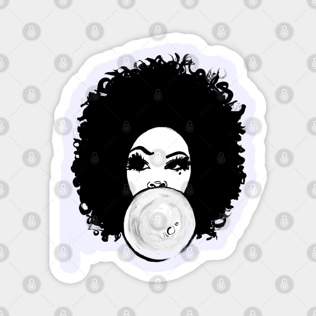 Curlyfro Girl Bubble Gum Natural Hair Black T-Shirt/Tee Magnet by EllenDaisyShop