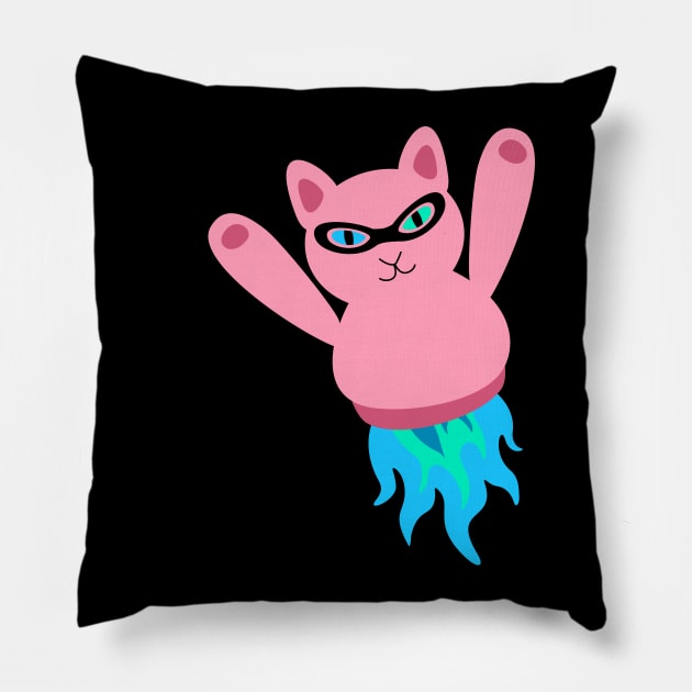 Pink Rocket Cat Pillow by XOOXOO