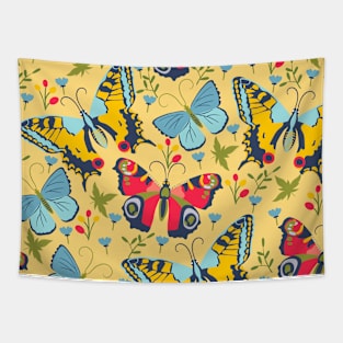 Butterflies Blue Red Yellow Colorful Pattern Design Art Retro Insect Tapestry